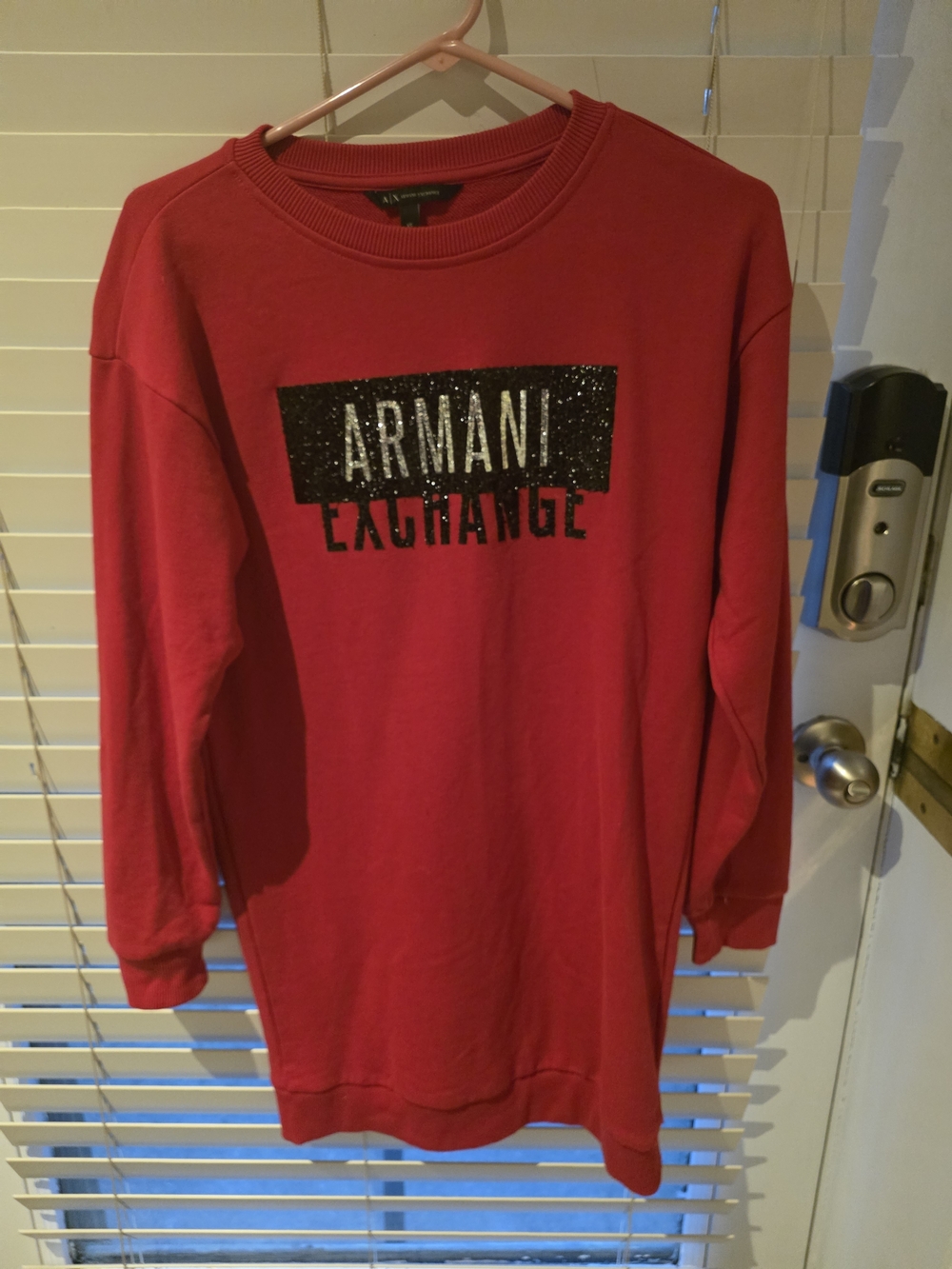 Armani Exchange Red Crewneck Sweatshirt Dress.